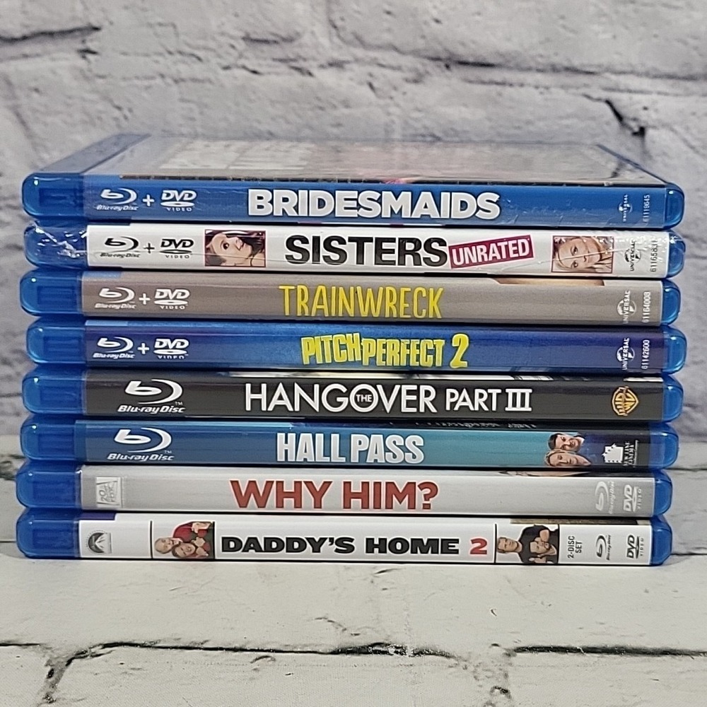 Comedy Movies Blu-ray Lot Of 8 Hall Pass Bridesmaids Sisters‎ Trainwreck Why Him
